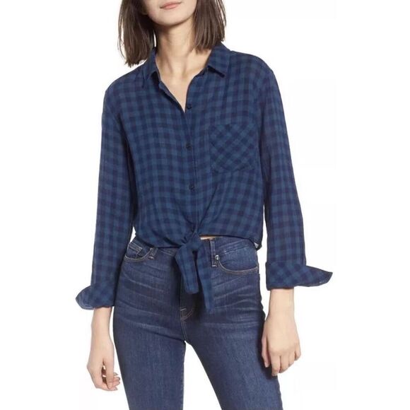 Rails Val Gingham Button Down in Indigo Coast Blue Black Large - Picture 1 of 7